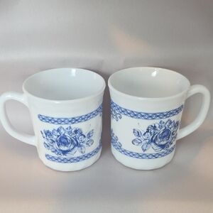 Vintage White Arcopal Milk Glass Mugs- Set of 2 "Honorine"